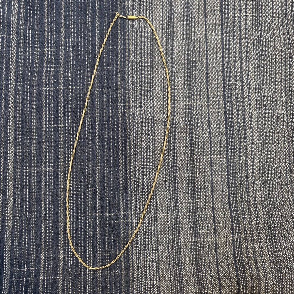 Signed Krementz Twisted Rope Chain 27 Inch Fold Over Clasp Gold Tone Necklace